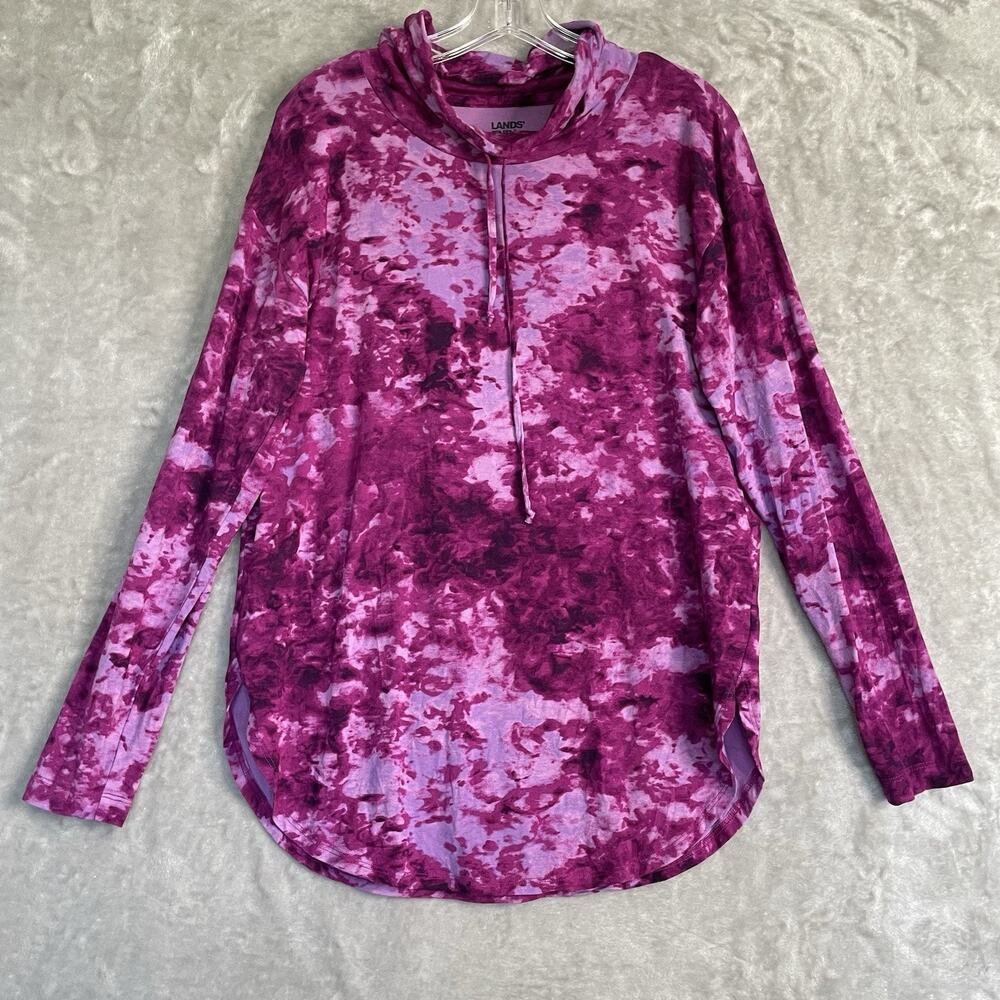 Lands End Power Performance Cowl Neck Top Pink Space Dye Womens Small 4-6 Shirt